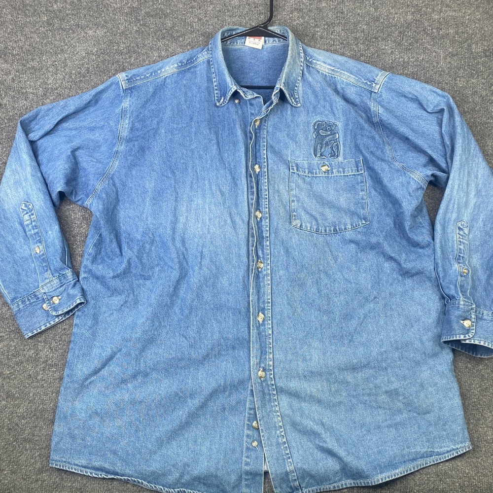 Vintage Tyca Denim Shirt XL Blue Embossed Bears N Friends LaConner WA USA Made